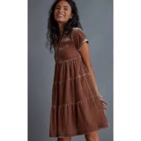Maeve By Anthropologie Harper Crushed Velvet Tunic Mini Dress Sz XS - Picture 1 of 9